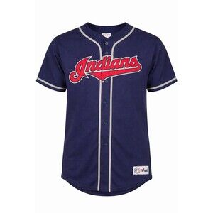Majestic Cleveland Indians Navy Baseball Jersey Mens XL Fits M Stitched Logo
